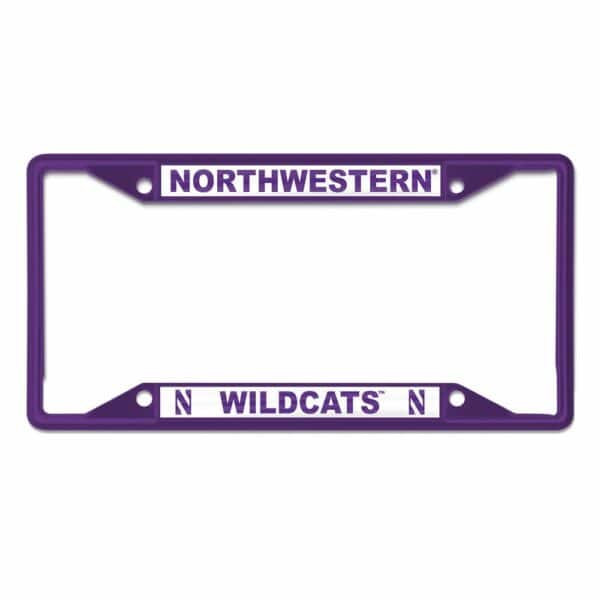 Northwestern University Wildcats Purple License Plate Frame with Laser Cut Acrylic White Insert with Purple Northwestern/ N Wildcats N inserts