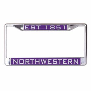 Northwestern University Wildcats Chrome License Plate Frame with Laser Cut Acrylic Purple Insert with EST 1851 / Northwestern Mirror White Insert