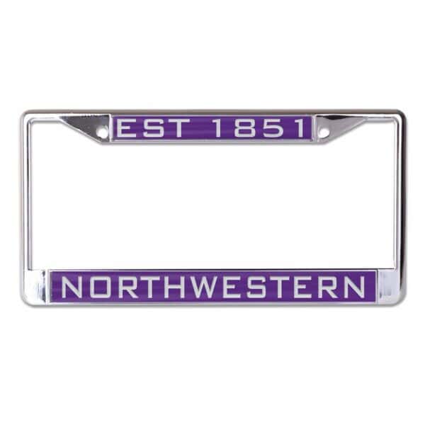 Northwestern University Wildcats Chrome License Plate Frame with Laser Cut Acrylic Purple Insert with EST 1851 / Northwestern Mirror White Insert