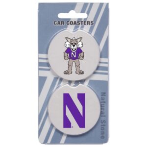 Northwestern University Wildcats Auto Coasters Set of Two with Willie & N Design