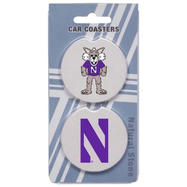 Northwestern University Wildcats Auto Coasters Set of Two with Willie & N Design
