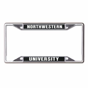 Northwestern University Wildcats Chrome License Plate Frame with Laser Cut Acrylic Black Insert with Northwestern / University Mirror White Insert