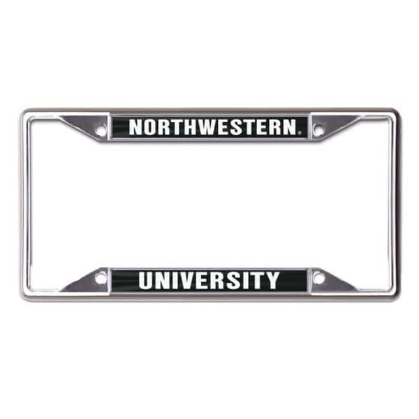 Northwestern University Wildcats Chrome License Plate Frame with Laser Cut Acrylic Black Insert with Northwestern / University Mirror White Insert