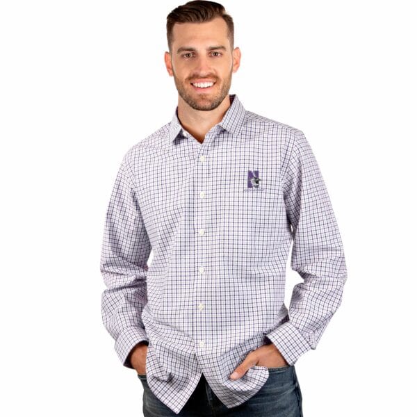Northwestern University Wildcats Antigua Men's Purple Tailgate Long Sleeve Casual/Dress Shirt