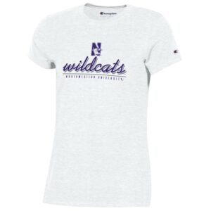Northwestern University Wildcats Champion Ladies White Tee Shirt with Specialty Foil Design