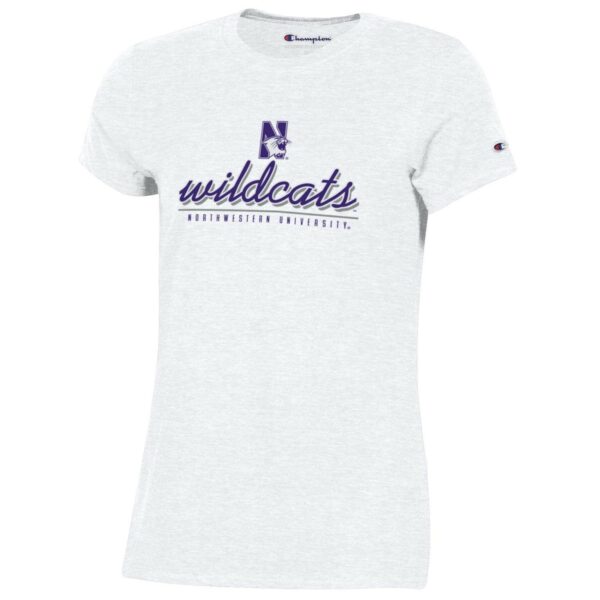 Northwestern University Wildcats Champion Ladies White Tee Shirt with Specialty Foil Design