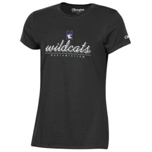 Northwestern University Wildcats Champion Ladies Black Tee Shirt with Specialty Foil Design