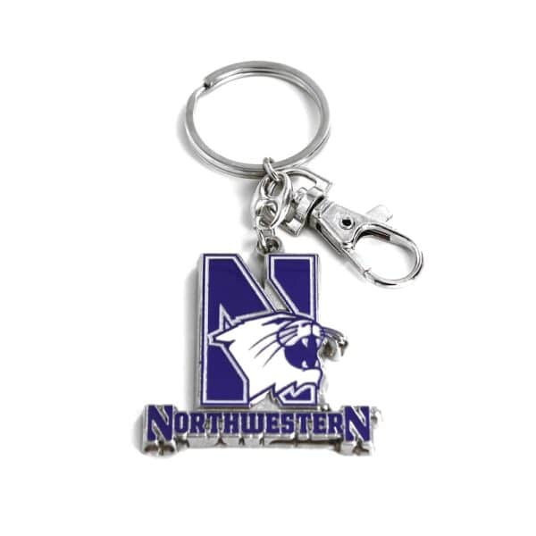 Northwestern University Wildcats Pewter Key Chain with N-Cat over Northwestern Design