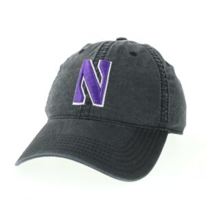 Northwestern University Wildcats Super Light Weight Legacy Unconstructed Adjustable Vintage Washed Black Terra Twill Hat with Stylized N Design