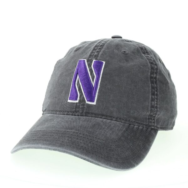 Northwestern University Wildcats Super Light Weight Legacy Unconstructed Adjustable Vintage Washed Cinder Charcoal Terra Twill Hat with Stylized N Design