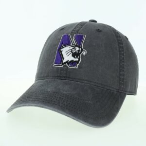 Northwestern University Wildcats Super Light Weight Legacy Unconstructed Adjustable Vintage Washed Cinder Charcoal Terra Twill Hat with N-Cat Design