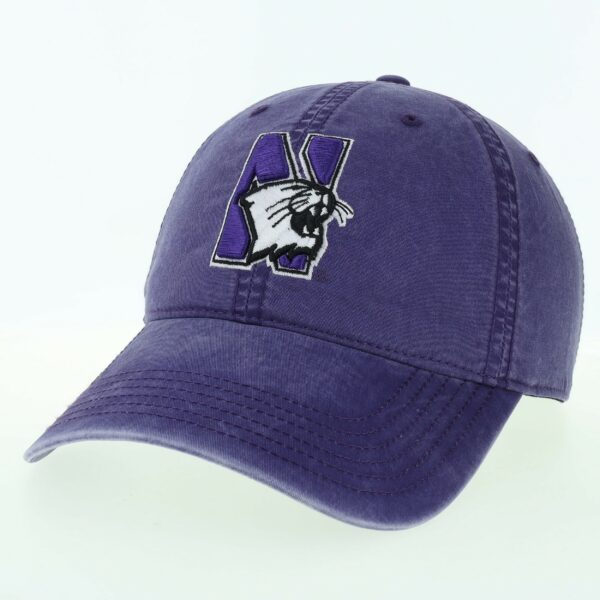 Northwestern University Wildcats Super Light Weight Legacy Unconstructed Adjustable Vintage Washed Purple Terra Twill Hat with N-Cat Design