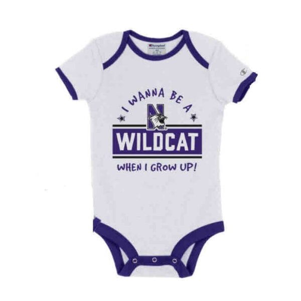 Northwestern University Wildcats Infant White Bodysuit Onesie with I Wanna Be a Wildcat! Design