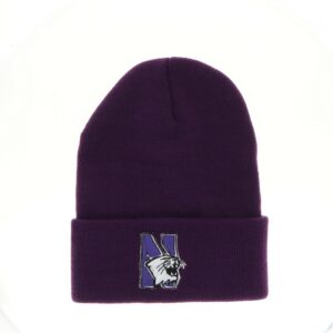 Northwestern University Wildcats Adult Solid Purple Cuffed Knit Cap with N-Cat Design
