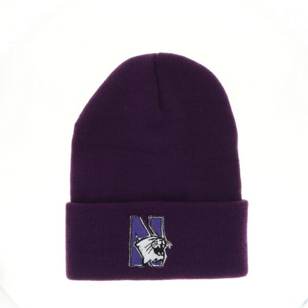 Northwestern University Wildcats Adult Solid Purple Cuffed Knit Cap with N-Cat Design