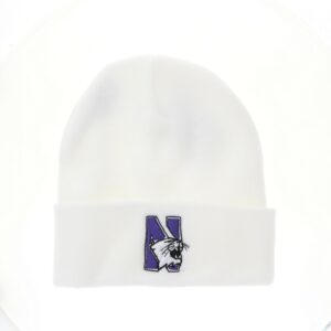 Northwestern University Wildcats Adult Solid White Cuffed Knit Cap with N-Cat Design