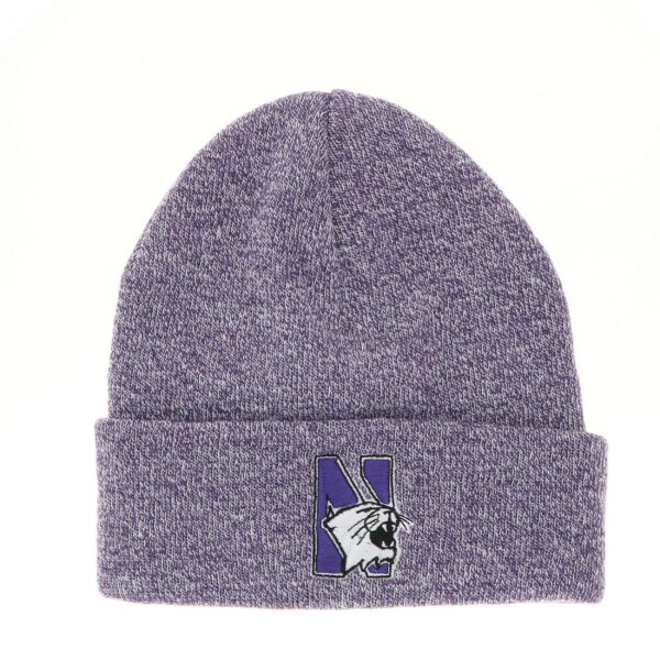 Northwestern University Wildcats Adult Purple Marled Cuffed Knit Cap with N-Cat Design