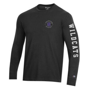 Northwestern University Wildcats Men's Black Long Sleeve Tee Shirt with Three Location Print