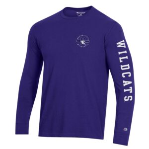 Northwestern University Wildcats Men's Purple Long Sleeve Tee Shirt with Three Location Print_front