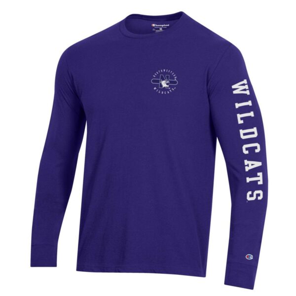 Northwestern University Wildcats Men's Purple Long Sleeve Tee Shirt with Three Location Print_front