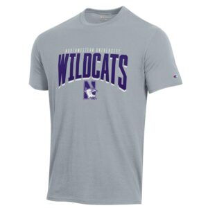 Northwestern University Wildcats Men's Steel Grey Short Sleeve Tee Shirt with HD Northwestern Wildcats Over N-cat Design