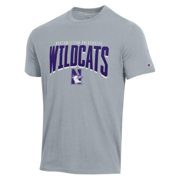 Northwestern University Wildcats Men's Steel Grey Short Sleeve Tee Shirt with HD Northwestern Wildcats Over N-cat Design