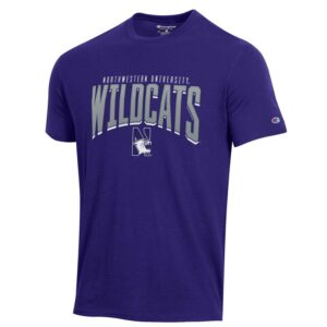 Northwestern University Wildcats Men's Purple Short Sleeve Tee Shirt with HD Northwestern Wildcats Over N-cat Design