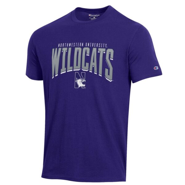 Northwestern University Wildcats Men's Purple Short Sleeve Tee Shirt with HD Northwestern Wildcats Over N-cat Design
