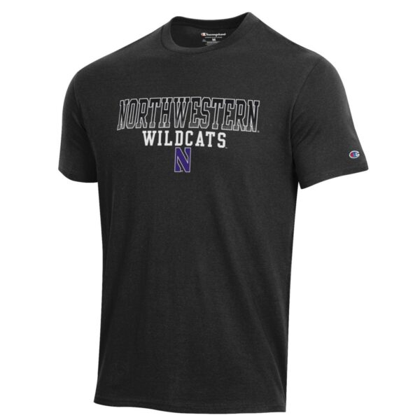 Northwestern University Wildcats Men's Black Short Sleeve Tee Shirt with Straight Northwestern Wildcats Over N Design