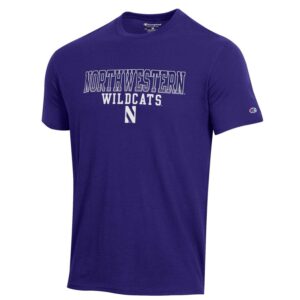Northwestern University Wildcats Men's Purple Short Sleeve Tee Shirt with Straight Northwestern Wildcats Over N Design