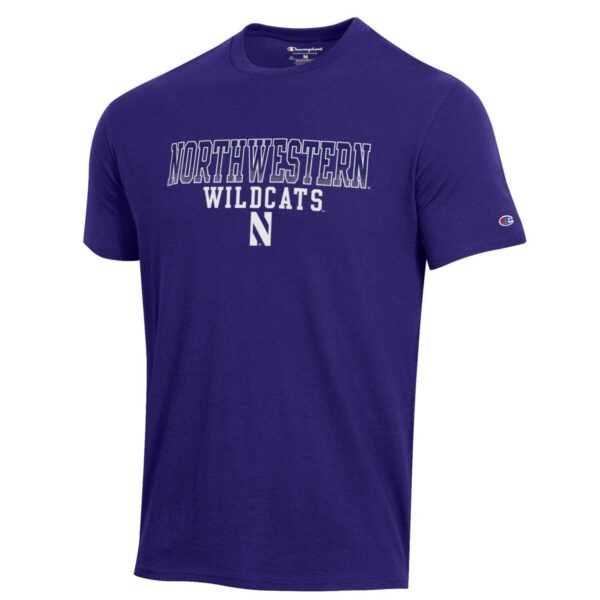 Northwestern University Wildcats Men's Purple Short Sleeve Tee Shirt with Straight Northwestern Wildcats Over N Design