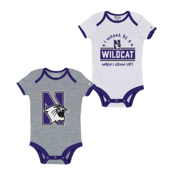 Northwestern University Wildcats Infant 2-Pack Bodysuit Onesie Set with Big N-cat & I Wanna be a Wildcat Designs