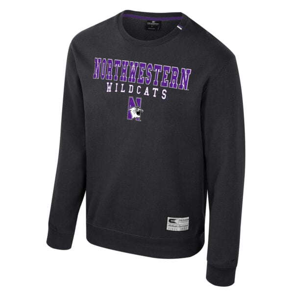 Northwestern University Wildcats Colosseum Men's Zion Black Crewneck Fleece with Design Concept #2
