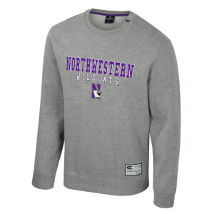 Northwestern University Wildcats Colosseum Men's Zion Heather Grey Crewneck Fleece with Design Concept #2