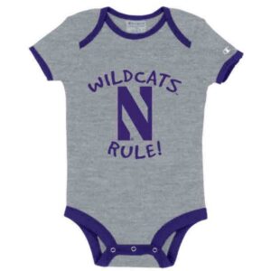 Northwestern University Wildcats Infant Grey Bodysuit Onesie with Wildcats Rule! Design