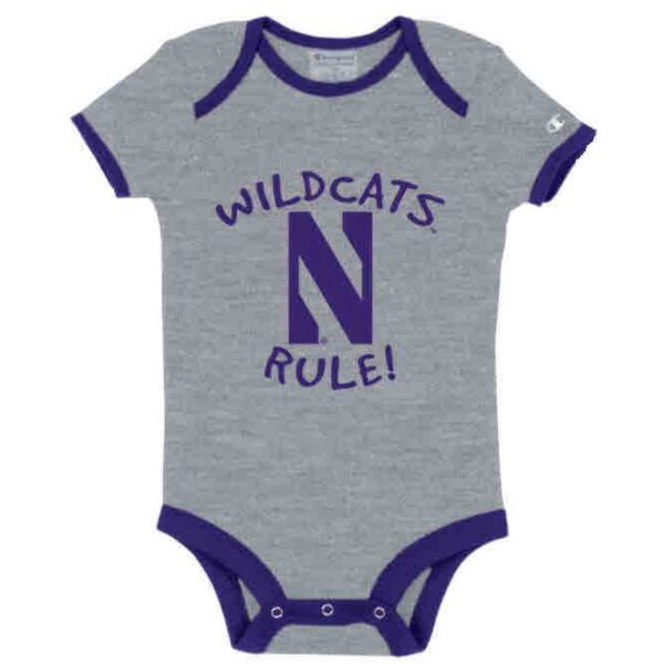 Northwestern University Wildcats Infant Grey Bodysuit Onesie with Wildcats Rule! Design