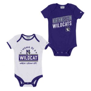 Northwestern University Wildcats Infant 2-Pack Bodysuit Onesie Set with I wanna be a Wildcat & Slanted Northwestern Wildcat Designs