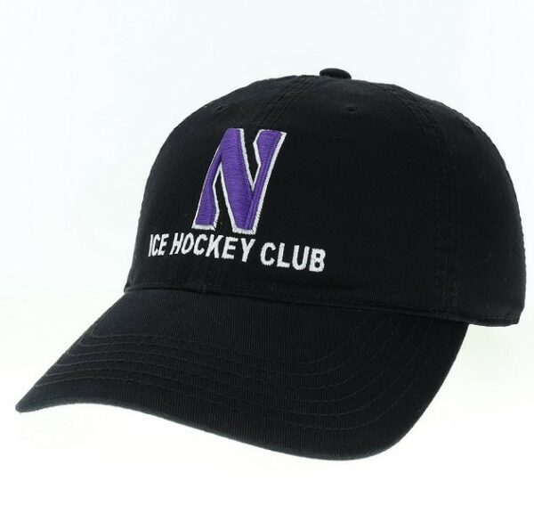 Northwestern University Wildcats Unconstructed Black Cotton Twill Hat with N & Ice Hockey Club Design