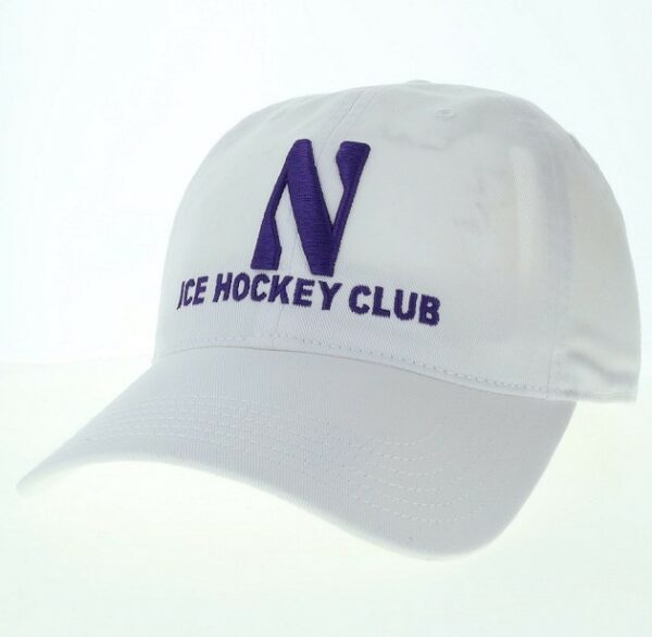 Northwestern University Wildcats Unconstructed White Cotton Twill Hat with N & Ice Hockey Club Design
