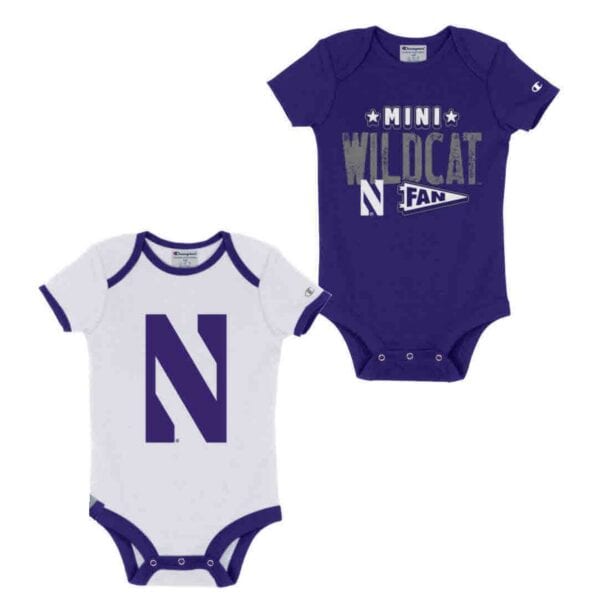 Northwestern University Wildcats Infant 2-Pack Bodysuit Onesie Set with Big N & Mini Wildcat Fan Designs