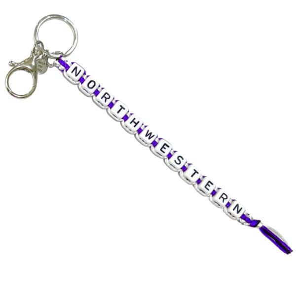Northwestern University Wildcats Box Bead Keychain with Northwestern Lettering