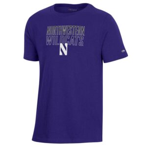 Northwestern University Wildcats Youth Purple Champion Short Sleeve Tee with Straight Northwestern Wildcats Over N Design