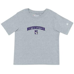 Northwestern University Wildcats Toddler Grey Champion Short Sleeve Tee with Arch over N-Cat Design