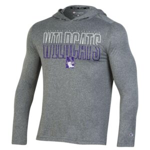 Northwestern University Wildcats Men's Slate Novelty Heathered Grey Impact Hooded Long Sleeve Tee