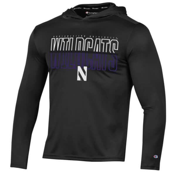 Northwestern University Wildcats Men's Black Impact Hooded Long Sleeve Tee
