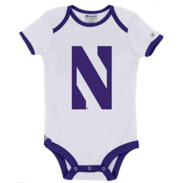 Northwestern University Wildcats Infant White Bodysuit Onesie with Big N Design
