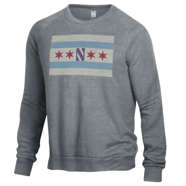 Northwestern University Wildcats Men's Alternative Apparel The Champ Eco Grey Crewneck Sweatshirt with Chicago Flag Design