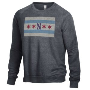 Northwestern University Wildcats Men's Alternative Apparel The Champ Eco Black Crewneck Sweatshirt with Chicago Flag Design