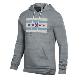 Northwestern University Wildcats Men's Alternative Apparel The Challenger Eco Grey Hooded Sweatshirt with Chicago Flag Design