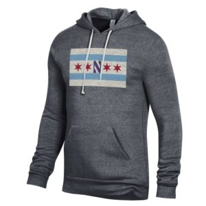 Northwestern University Wildcats Men's Alternative Apparel The Challenger Eco Black Hooded Sweatshirt with Chicago Flag Design